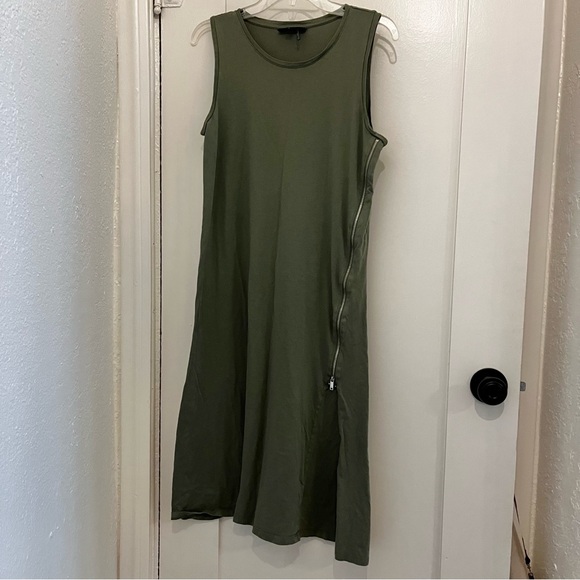 DKNY Cotton Blend Casual Midi Dress Olive Green - Size M - Picture 3 of 15